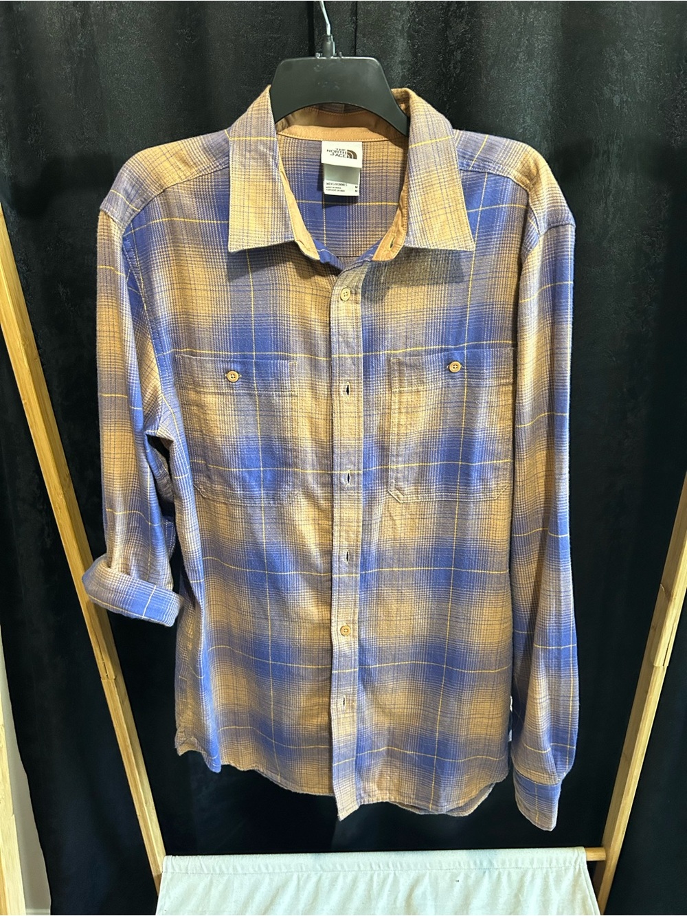 The North Face Periwinkle and Tan Plaid Long-Sleeve Button-Down Shirt